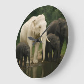 Grande Horloge Ronde éléphant blanc avec famille (Angle)
