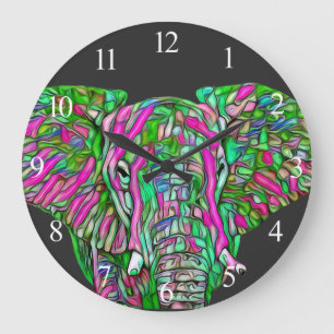 Grande Horloge Ronde Eléphant coloré