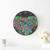 Grande Horloge Ronde Eléphant coloré (Maison)