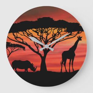 Grande Horloge Ronde Éléphant et rhinoceros dans le Serengeti