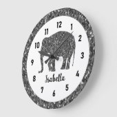 Grande Horloge Ronde Eléphant gris pâle Nom personnalisé (Angle)