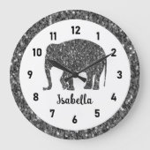 Grande Horloge Ronde Eléphant gris pâle Nom personnalisé (Recto)