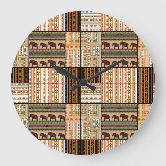 Grande Horloge Ronde Eléphants de Patchwork : Texture ornementale (Recto)