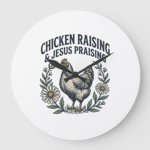 Grande Horloge Ronde Élevage de poulets et louange à Jésus vintage poul