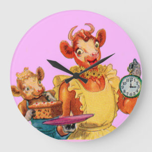 Grande Horloge Ronde Elsie la vache et sa fille Beulah - C'est l'heure 