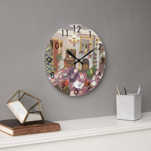 Grande Horloge Ronde Emballage de Noël vintage Présents dans le salon