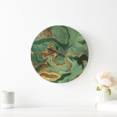Grande Horloge Ronde Emerald Elegance : Gold Marble Luxe (Maison)