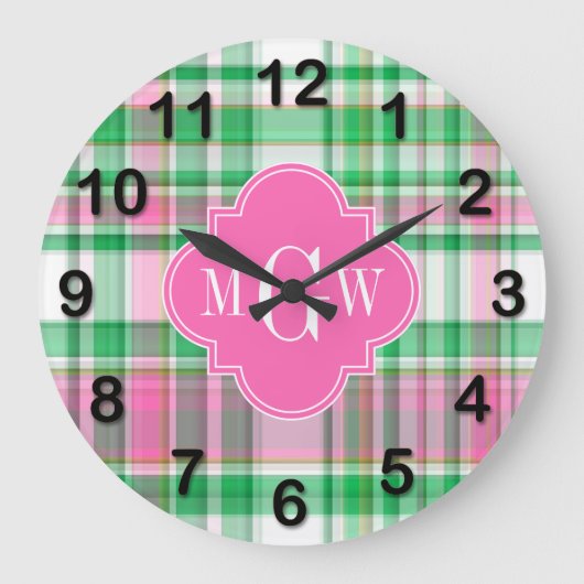 Grande Horloge Ronde Emerald Green Hot Pink Wht Preppy Madras (Recto)