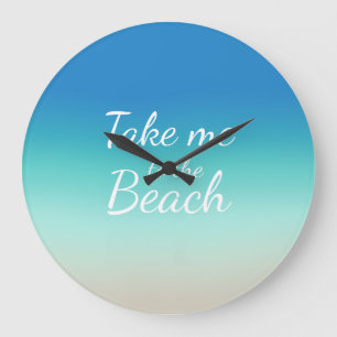 Grande Horloge Ronde "Emmenez-moi à la plage" Moderne Blue Ombre