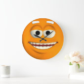 Grande Horloge Ronde Emoticon orange (Maison)