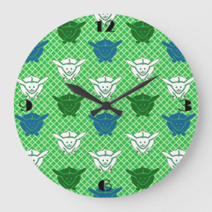 Grande Horloge Ronde Empreinte de lapin japonais, vert, bleu et blanc