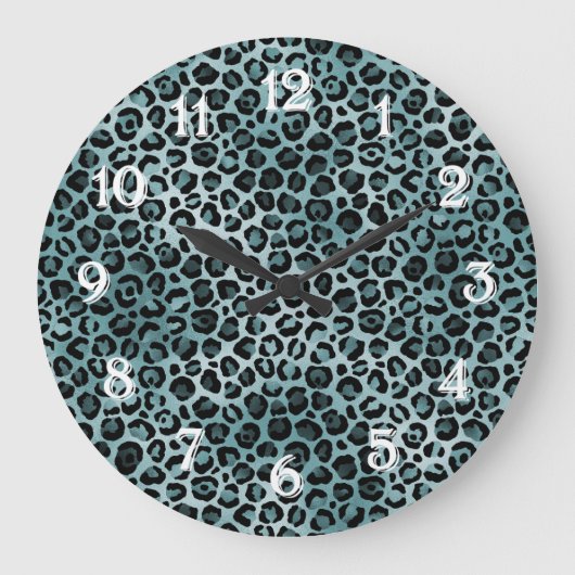 Grande Horloge Ronde Empreinte de léopard Aqua turquoise (Recto)