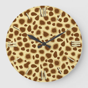 Grande Horloge Ronde Empreinte de léopard - Chocolat Brown et Chocolat 