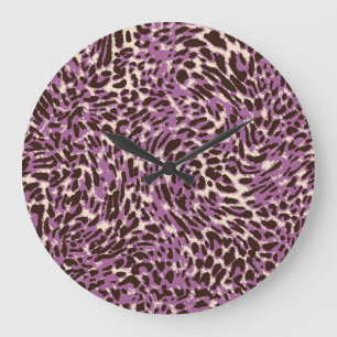 Grande Horloge Ronde Empreinte de léopard, Motif animal classique.