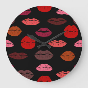 Grande Horloge Ronde Empreinte de lèvres, baisers rose rouge.