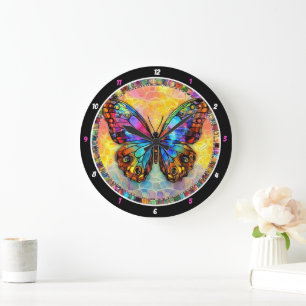 Grande Horloge Ronde Encombrement chromatique" - Papillon mosaïque