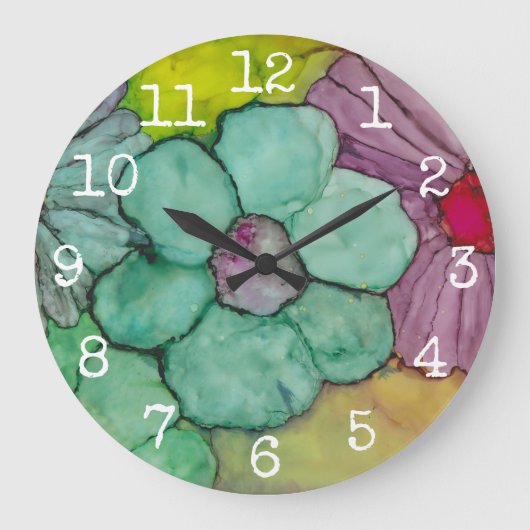 Grande horloge ronde "Encre Fleurs" (Recto)
