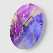 Grande Horloge Ronde Encre violette Abstraite d'or céleste (Angle)