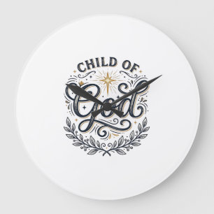 Grande Horloge Ronde Enfant de Dieu Design de T-Shirt Gravure Vintage_1