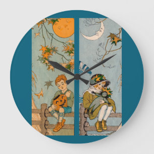Grande Horloge Ronde Enfant et fille des années 1920 en automne