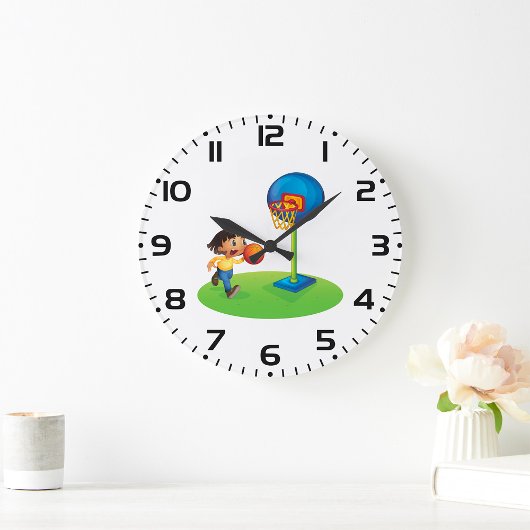 Grande Horloge Ronde Enfant Jouer au basket-ball avec Hoop Fun Sports