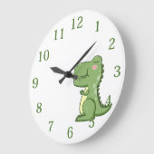 Grande Horloge Ronde Enfants Dinosaure Vert (Angle)
