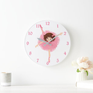 Grande Horloge Ronde Enfants roses mignons de ballerine