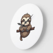 Grande Horloge Ronde Engraved Sloth Tee Vintage Animal Art (2) (Angle)