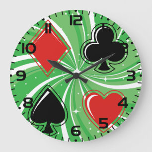 Grande Horloge Ronde Enseignes de Cartes Rétro Rouge Vibrant et Noir