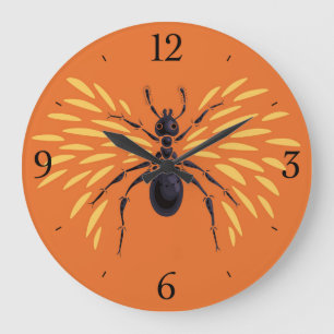 Grande Horloge Ronde Entomologie orange ardente à ailes d'amant