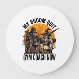 Grande Horloge Ronde Entraîneur de Fitness Halloween Sorcière Citrouill