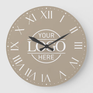 Grande Horloge Ronde Entreprise Marque Moderne Taupe Logo Personnalisé