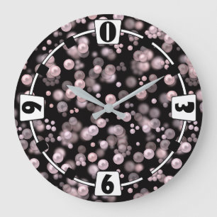 Grande Horloge Ronde Éparpillements de perles roses et blanches sur du 