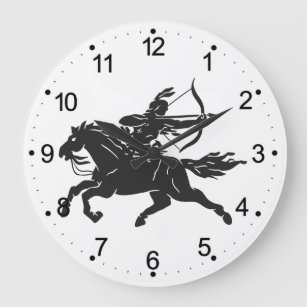 Grande Horloge Ronde Équestre indien - Choisir la couleur arrière - pla