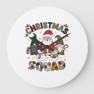Grande Horloge Ronde Équipe de Noël Santa Gnomes Bonshommes de neige Lé