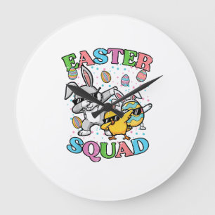 Grande Horloge Ronde Équipe de Pâques Lapin Œuf Poussin Dab Équipage Co