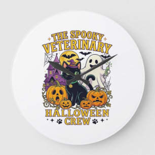 Grande Horloge Ronde Équipe vétérinaire effrayante Halloween Chat noir