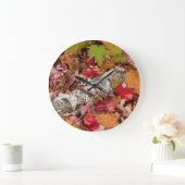 Grande Horloge Ronde Érable Feuille D'Automne Couverture Écorce De Birc (Maison)