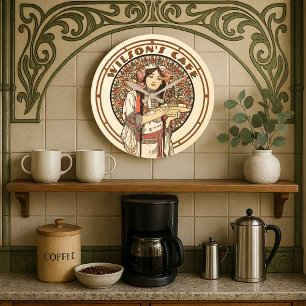 Grande Horloge Ronde Ere victorienne Art Nouveau Mucha Café Café Café