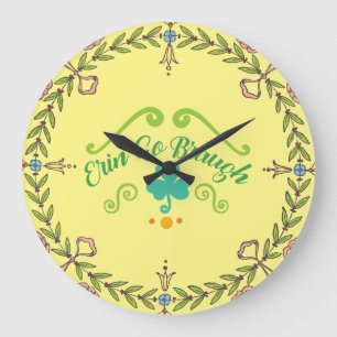 Grande Horloge Ronde Erin Go Braugh Irlandais Folk Art Wreath