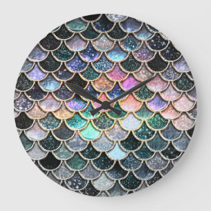 Grande Horloge Ronde Escaliers de sirène de Parties scintillant argent