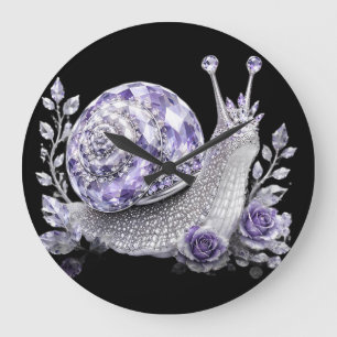 Grande Horloge Ronde Escargot de cristal violet argenté