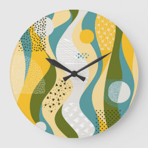 Grande Horloge Ronde Espace Abstrait : Ornements en ligne lisse.