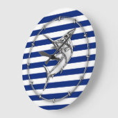 Grande Horloge Ronde Espadons argentés de Marlin sur des rayures de (Angle)