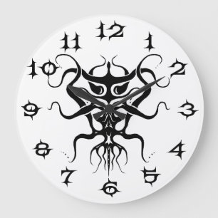 Grande Horloge Ronde Espèces Aliens Tatouage Tribal Design - noir
