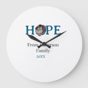 Grande Horloge Ronde Espoir bleue vacances lettre gras enfants photo ou