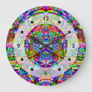 Grande Horloge Ronde Esquisse Imaginaire Art - Neon Abstrait Maj 3
