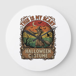 Grande Horloge Ronde Est Costume d'Halloween Sorcière Broom Cat Effraya