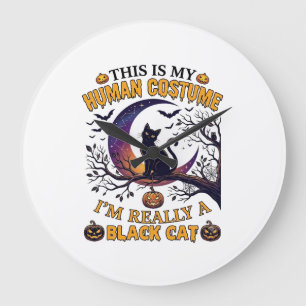Grande Horloge Ronde Est Costume Humain Chat Noir Halloween Lune_1