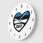 Grande Horloge Ronde Estonie Code pays EST Coeur drapeau (Angle)